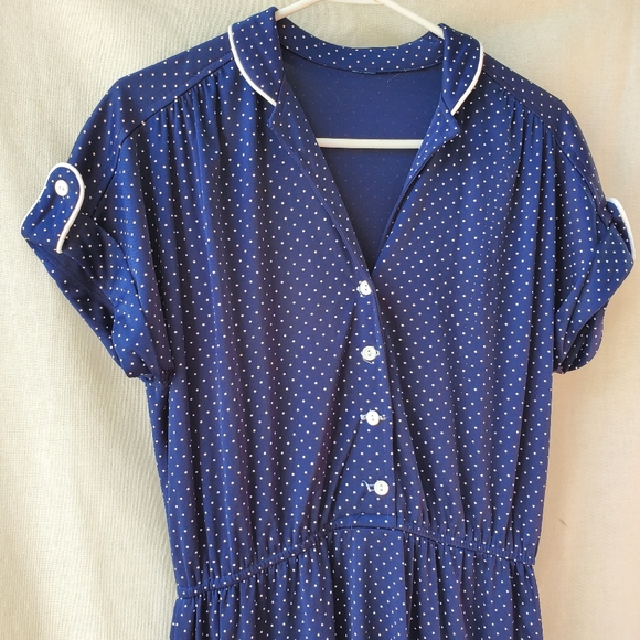 Vintage Polka Dot Navy Blue Pinup Dress - Picture 3 of 6